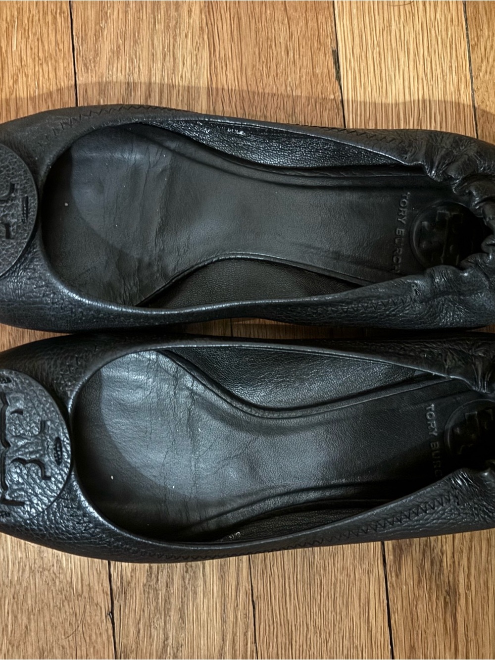 Tory Burch Black Leather Logo Ballet Flats